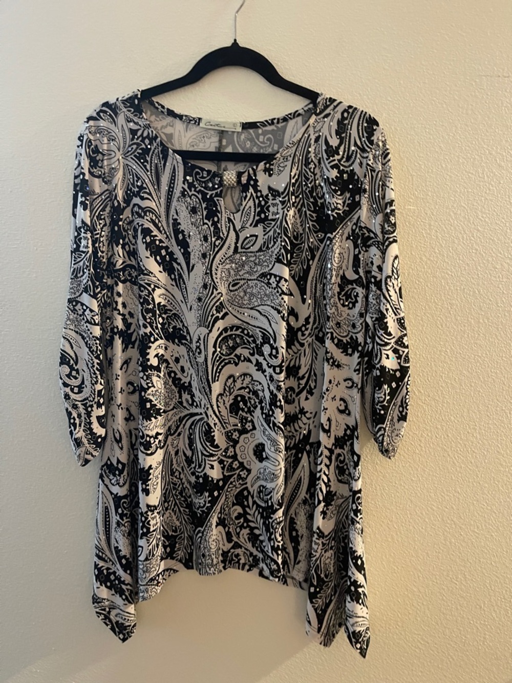 Cactus Black & White Paisley Tunic Top